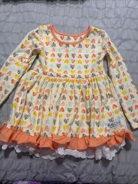 Heart Print Ruffled Toddler Dress - Peach & Yellow Hearts
